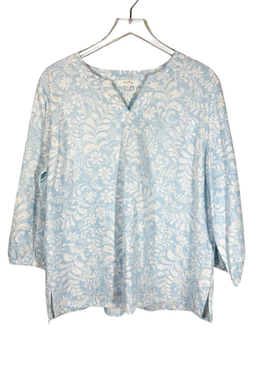 Coral Bay Tops - CORAL BAY Women's XL Blue & White Tropical Floral Print Linen Blend Tunic